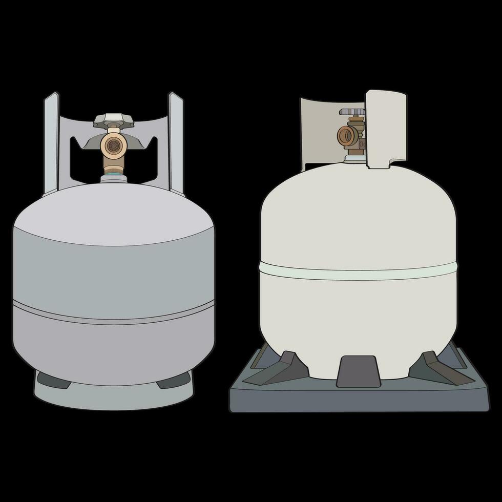 uppsättning av industriell gas cylindrar vektor. vektor av industriell gas cylindrar ikon design isolerat på svart bakgrund.