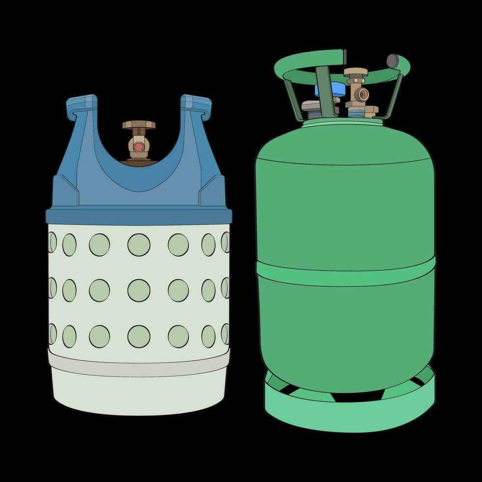 uppsättning av industriell gas cylindrar vektor. vektor av industriell gas cylindrar ikon design isolerat på svart bakgrund.
