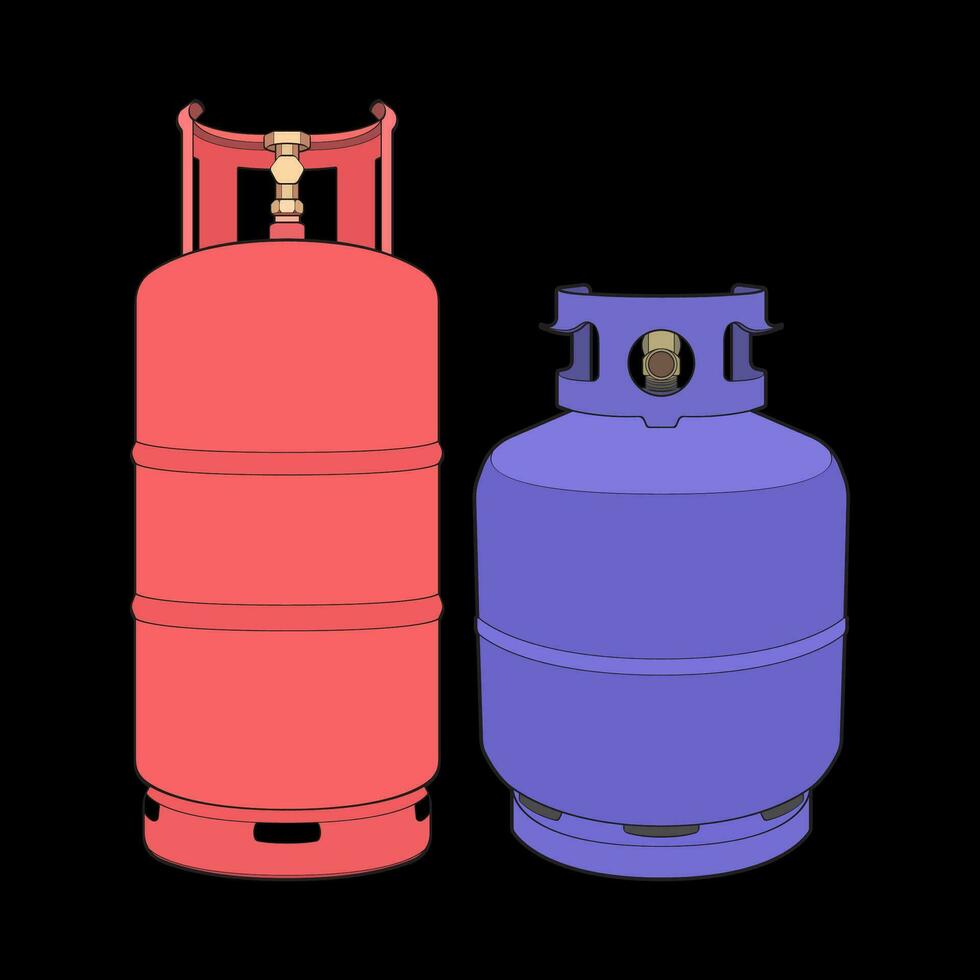 einstellen von industriell Gas Zylinder Vektor. Vektor von industriell Gas Zylinder Symbol Design isoliert auf schwarz Hintergrund.