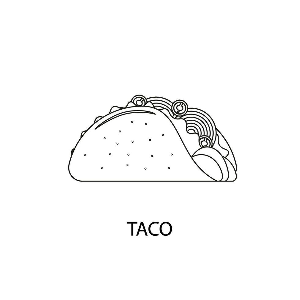 Taco Netz Symbole im Linie Stil. Kirsche Tomaten rot Zwiebeln gehackt Fleisch Kohl Gemüse. Vektor Illustration.