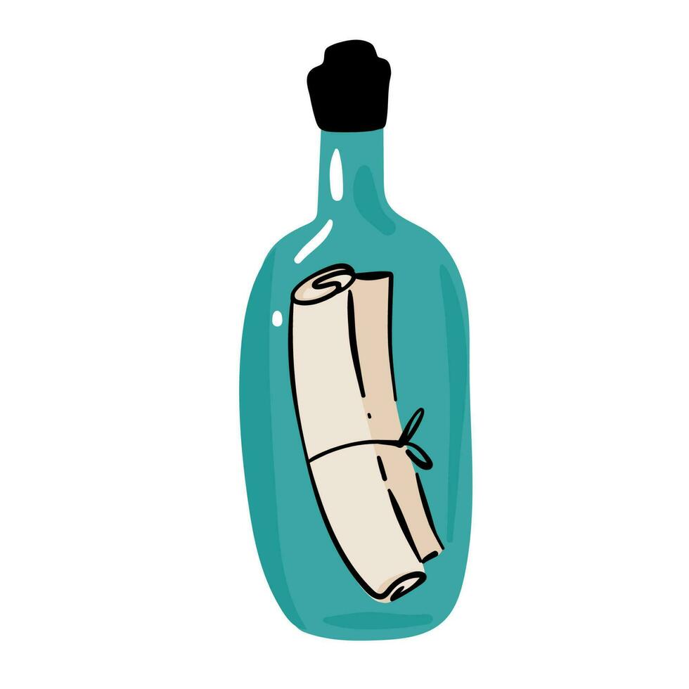 meddelande i de flaska ikon i tecknad serie stil isolerat på vit bakgrund. pirater symbol stock vektor illustration.