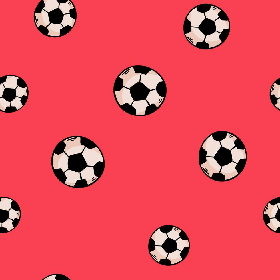 sömlös mönster med fotboll bollar på en grön fält. ritad för hand fotboll bollar och fotboll randig gräs fält. vektor illustration för de design av sporter affischer, banderoller och design