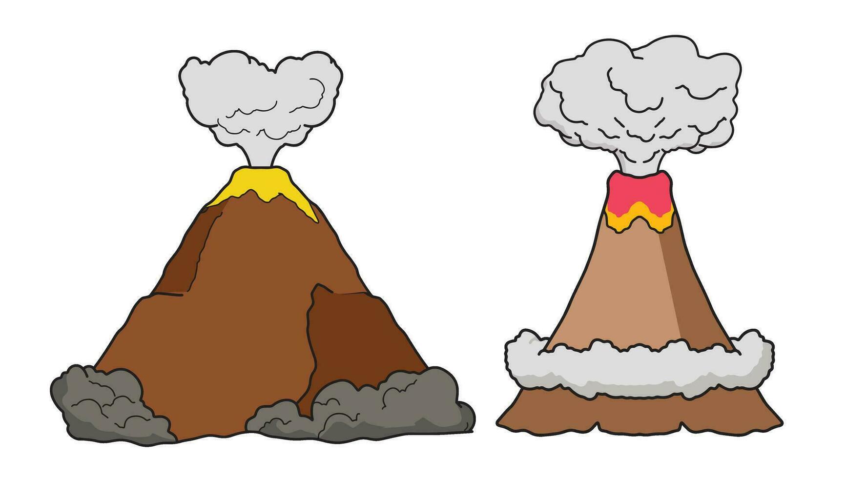 vulkan magma natur blåser upp med rök vulkanisk utbrott lava berg vektor illustration