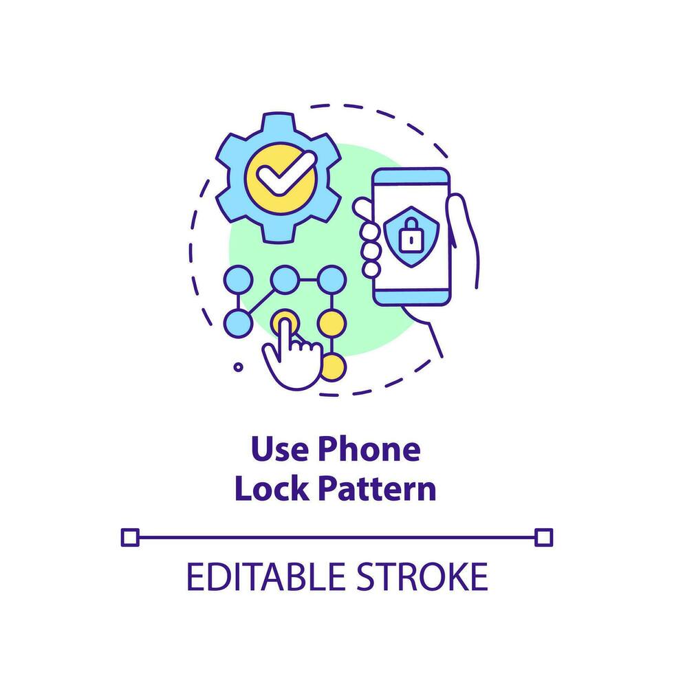 verwenden Telefon sperren Muster Konzept Symbol. Smartphone Grafik Taste. Gerät Passwort abstrakt Idee dünn Linie Illustration. isoliert Gliederung Zeichnung. editierbar Schlaganfall vektor