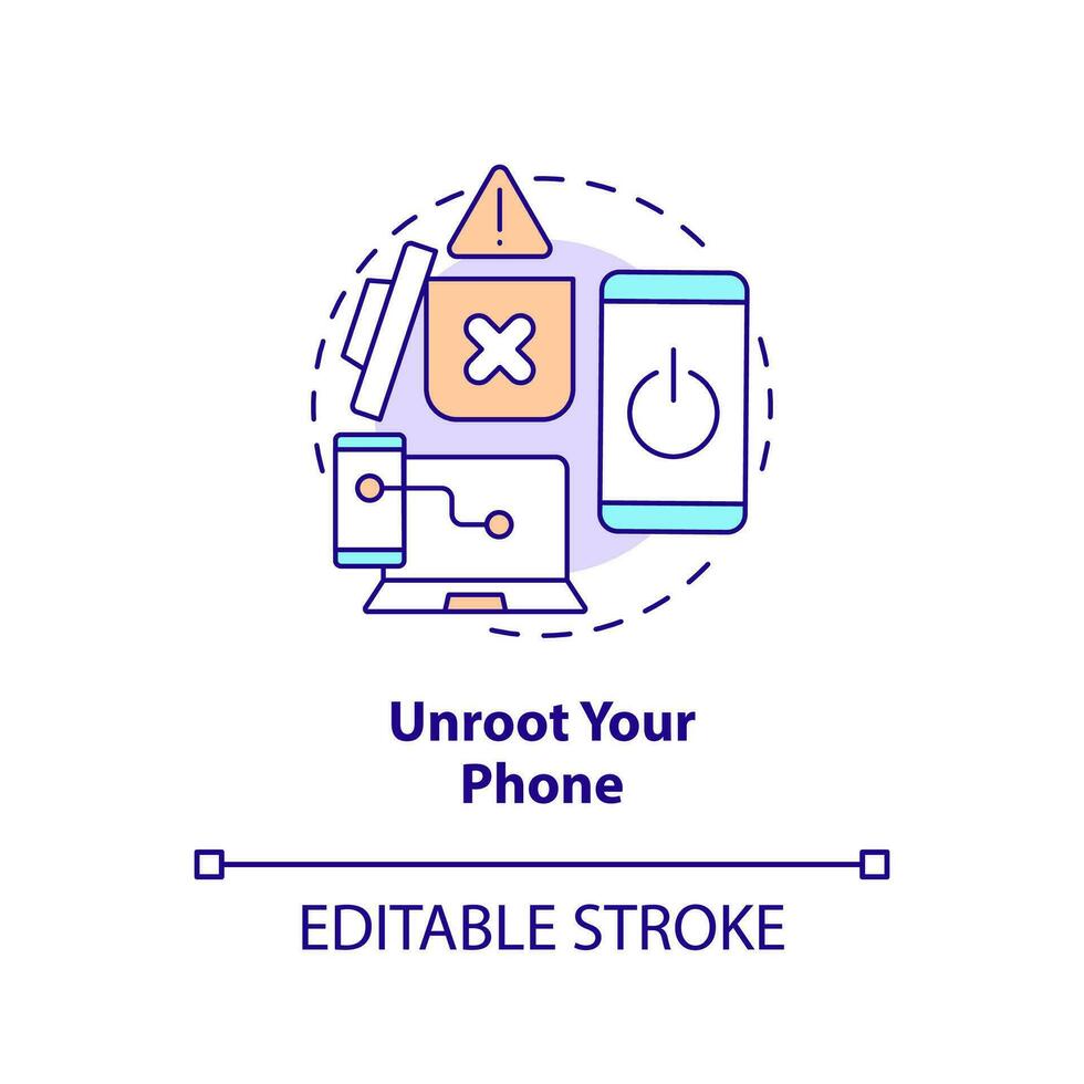 ta bort roten din telefon begrepp ikon. fabrik återställa. smartphone säkerhet. ta bort hacker abstrakt aning tunn linje illustration. isolerat översikt teckning. redigerbar stroke vektor