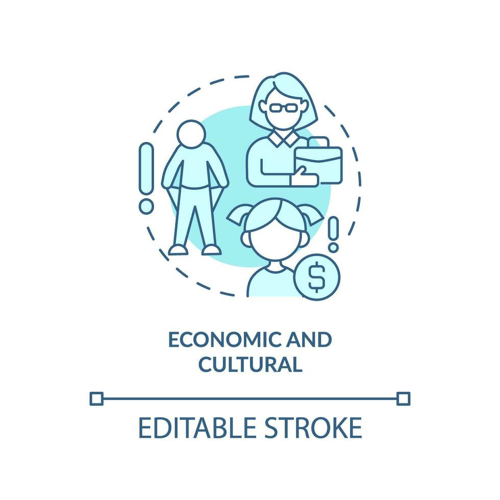 ekonomisk och kulturell turkos begrepp ikon. kosta av levande. inkomst förlust. höjning barn. födelse kontrollera abstrakt aning tunn linje illustration. isolerat översikt teckning. redigerbar stroke vektor