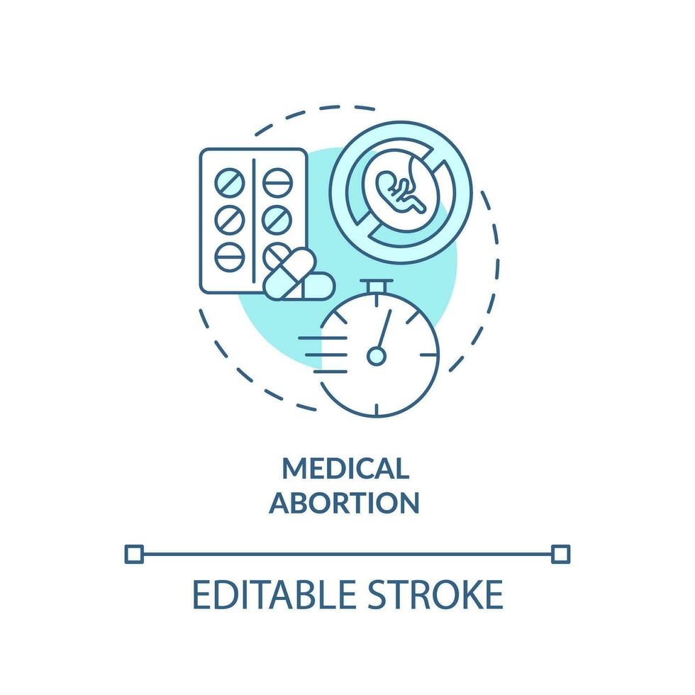 medicinsk abort turkos begrepp ikon. hälsa service. icke inkräktande. oönskade graviditet. reproduktiv rättvisa abstrakt aning tunn linje illustration. isolerat översikt teckning. redigerbar stroke vektor
