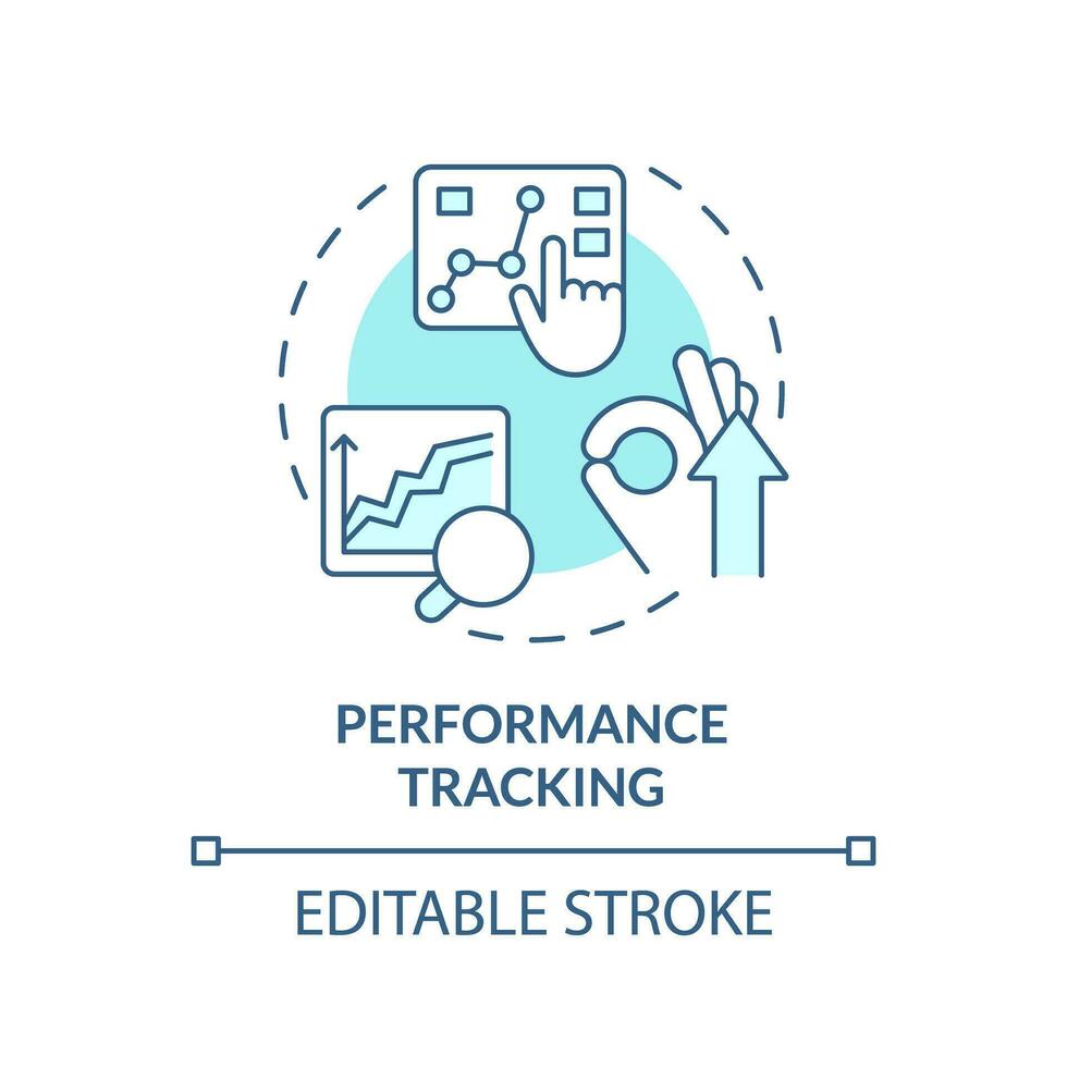 prestanda spårning turkos begrepp ikon. mäta Framgång. företag analyser. produktivitet mått abstrakt aning tunn linje illustration. isolerat översikt teckning. redigerbar stroke vektor