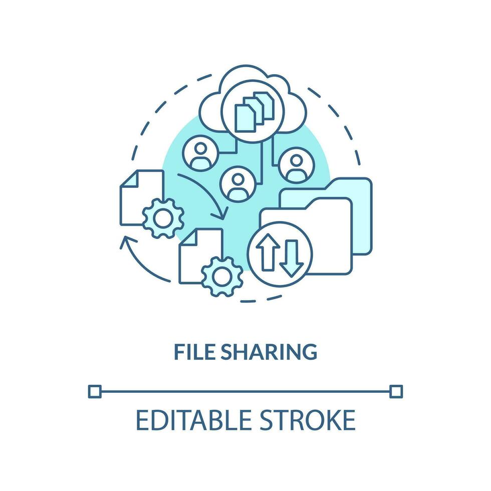 fil delning turkos begrepp ikon. tillgång till projekt. version kontrollera fördel abstrakt aning tunn linje illustration. isolerat översikt teckning. redigerbar stroke vektor