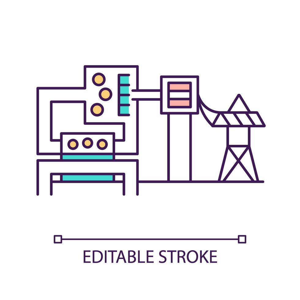 binär cykel kraft station rgb Färg ikon. värme den där enheter generator. geotermisk energi station. elektricitet generation. isolerat vektor illustration. enkel fylld linje teckning. redigerbar stroke