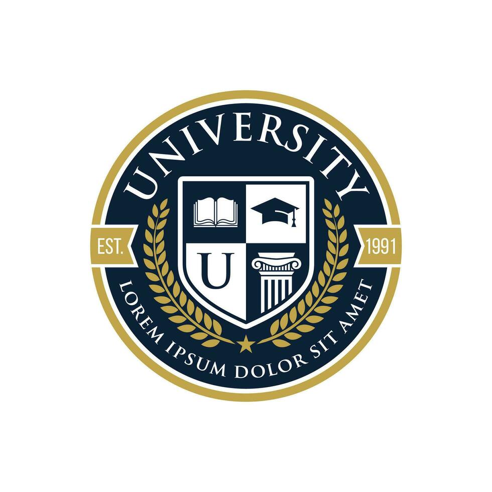 Bildung Abzeichen Logo Design. Universität hoch Schule Emblem. Vektor Logo Vorlage