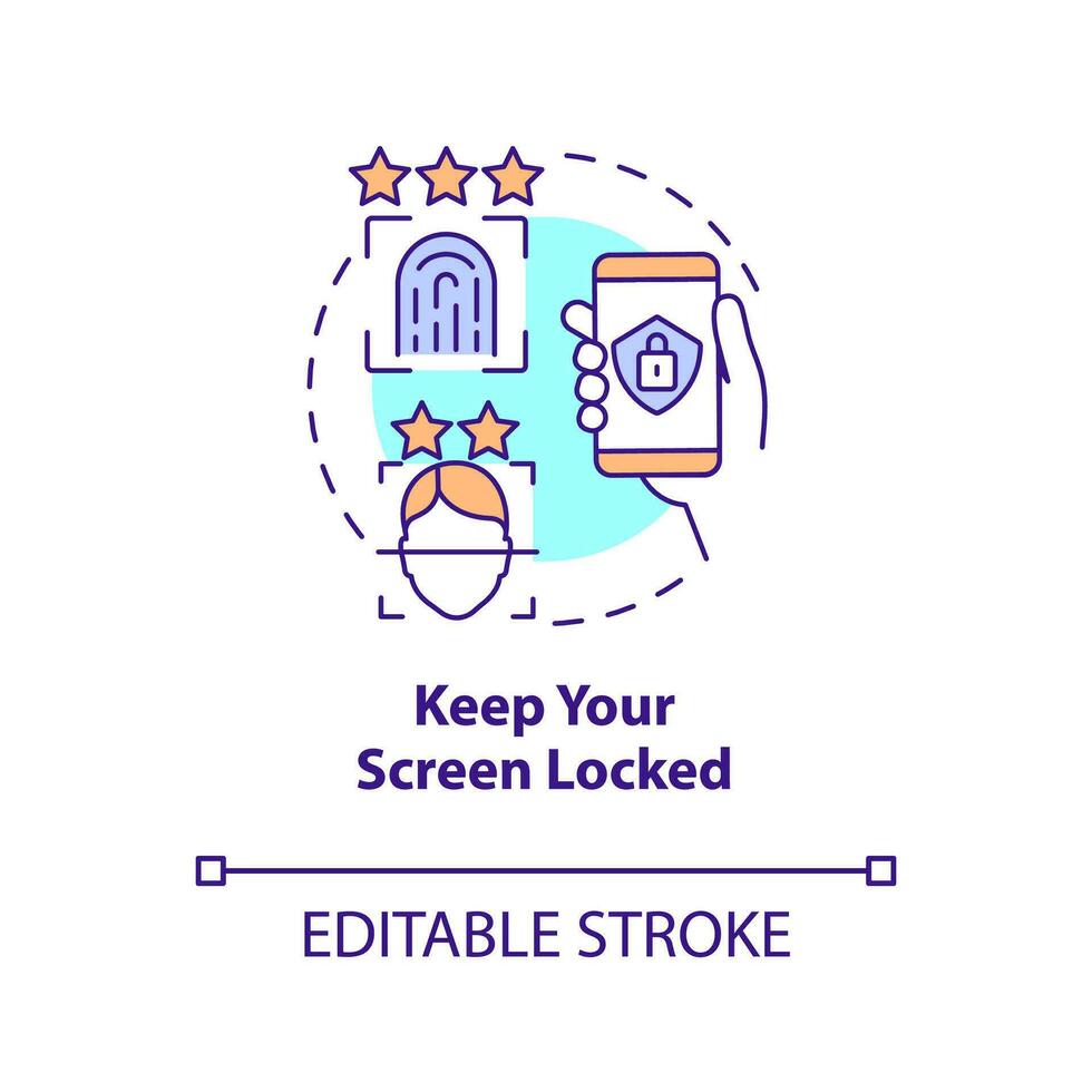 behalten Ihre Bildschirm gesperrt Konzept Symbol. Fingerabdruck Scanner. persönlich Identifizierung abstrakt Idee dünn Linie Illustration. isoliert Gliederung Zeichnung. editierbar Schlaganfall vektor