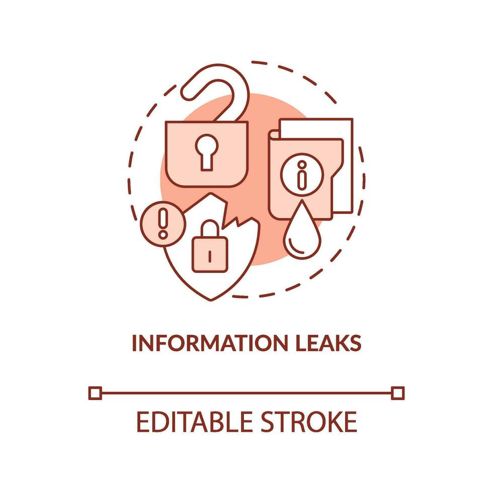 Information Leckagen Terrakotta Konzept Symbol. Überbesetzung Nachteil abstrakt Idee dünn Linie Illustration. Arm Daten Sicherheit. isoliert Gliederung Zeichnung. editierbar Schlaganfall vektor