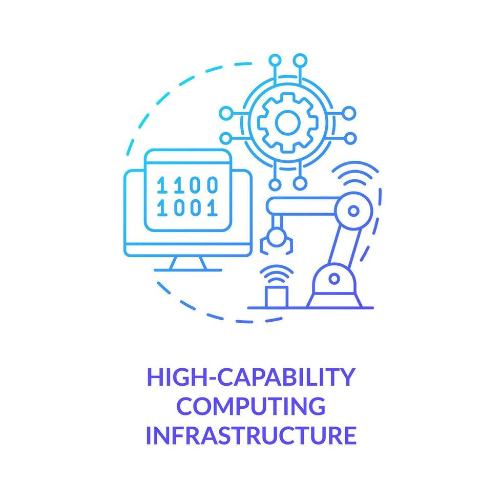 hoch Fähigkeit Computing Infrastruktur Blau Gradient Konzept Symbol. Regierungs es Finanzierung abstrakt Idee dünn Linie Illustration. isoliert Gliederung Zeichnung vektor