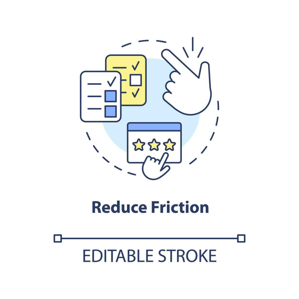 minska friktion begrepp ikon. stjärnbetyg systemet. metod till skaffa sig kund recensioner abstrakt aning tunn linje illustration. isolerat översikt teckning. redigerbar stroke vektor