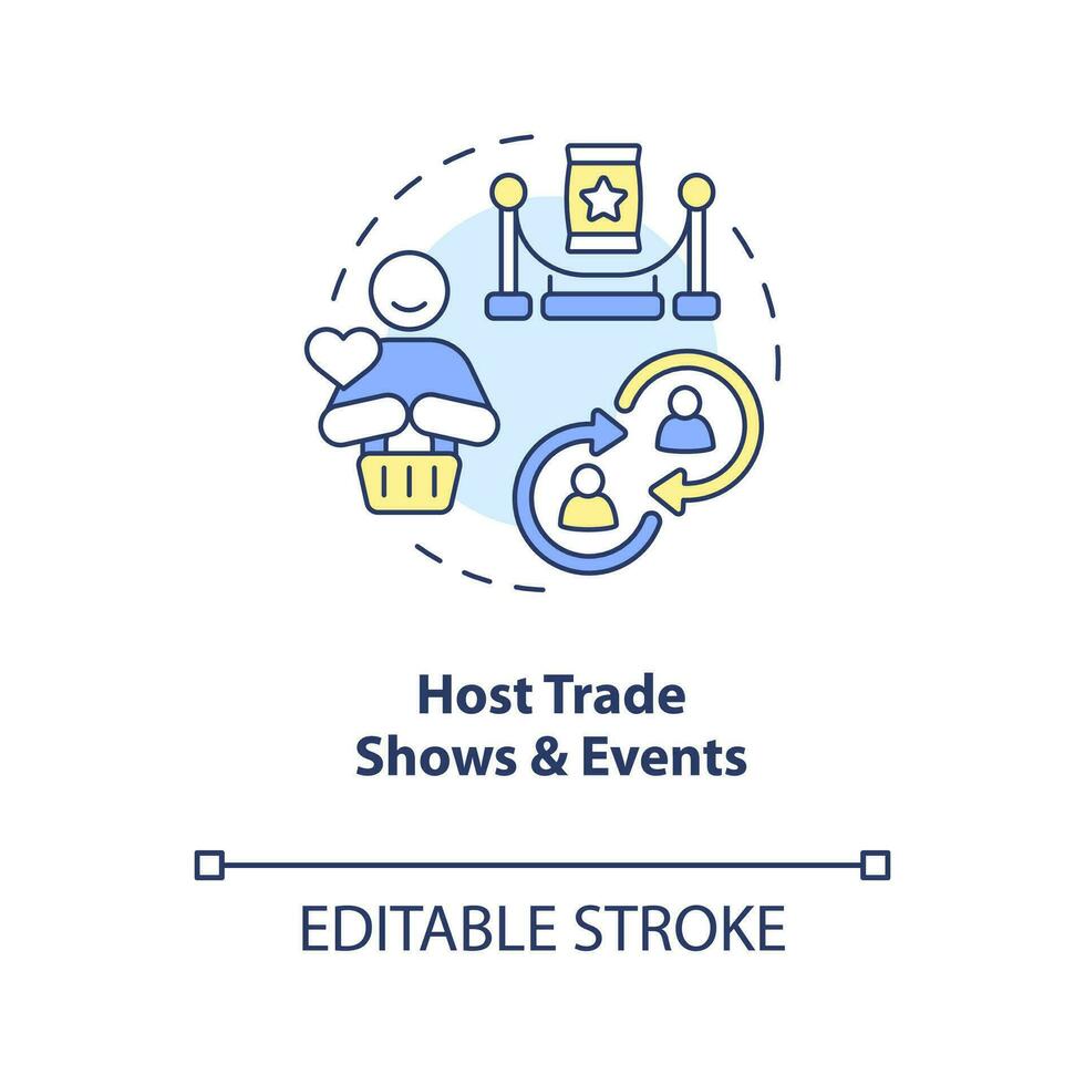 värd handel visar och evenemang begrepp ikon. engagerande erfarenhet för lojala kunder abstrakt aning tunn linje illustration. isolerat översikt teckning. redigerbar stroke vektor