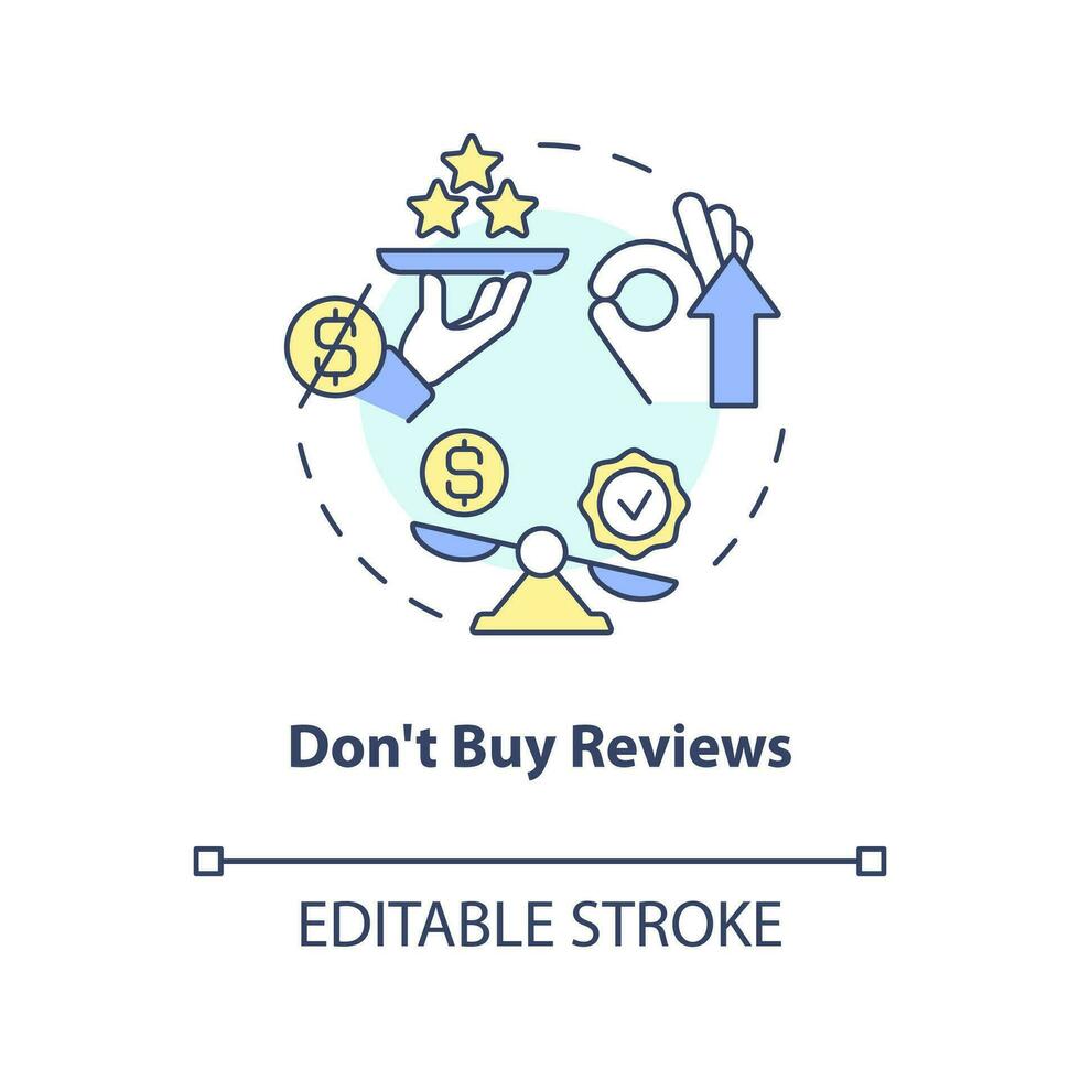 gör inte köpa recensioner begrepp ikon. bedöma verklig företag resultat. samla uppkopplad återkopplingar abstrakt aning tunn linje illustration. isolerat översikt teckning. redigerbar stroke vektor