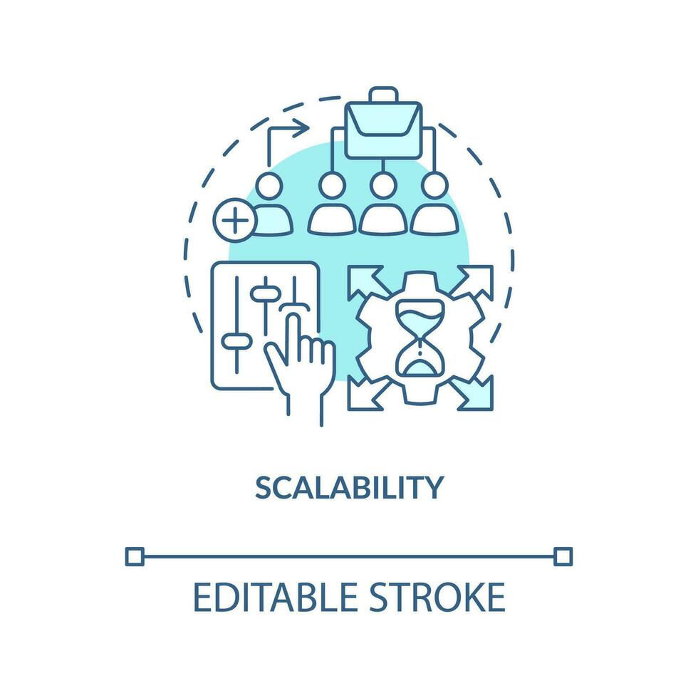 Skalierbarkeit Türkis Konzept Symbol. Überbesetzung Vorteil zum Geschäft abstrakt Idee dünn Linie Illustration. Nachfrage. isoliert Gliederung Zeichnung. editierbar Schlaganfall vektor