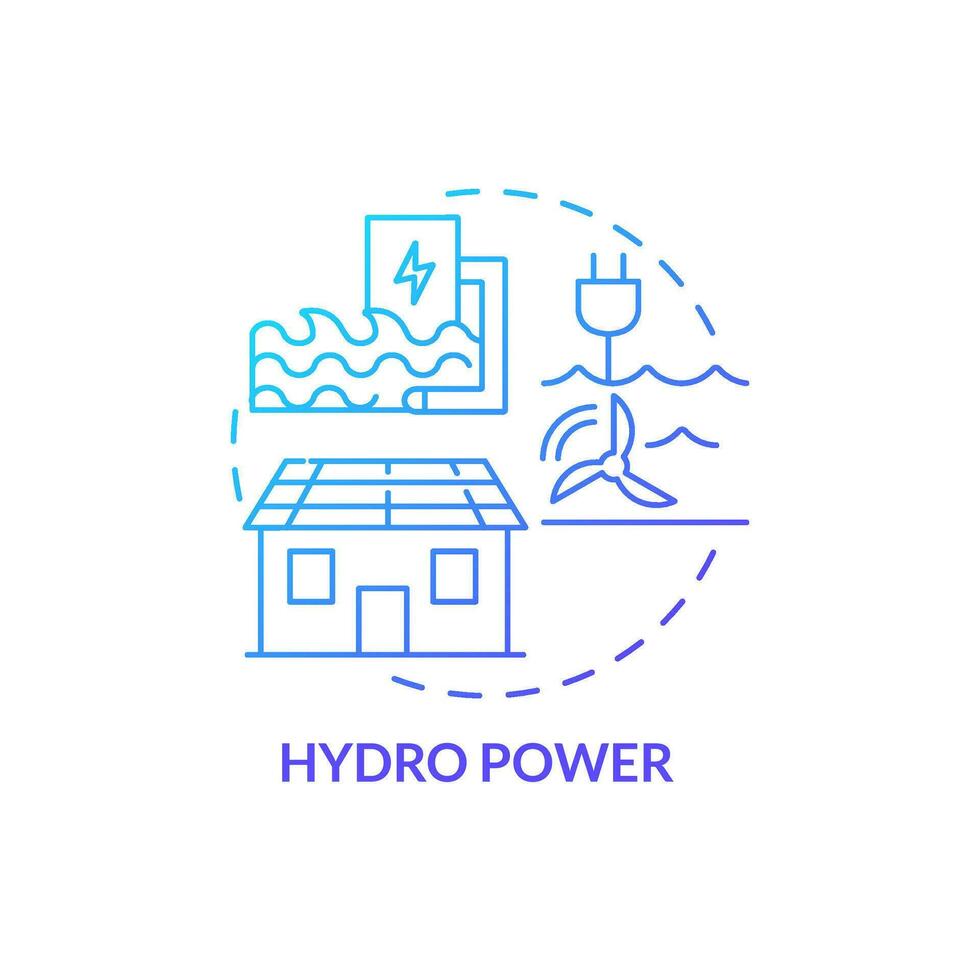 hydro kraft blå lutning begrepp ikon. alternativ källor. hållbar hus med förnybar energi abstrakt aning tunn linje illustration. isolerat översikt teckning vektor