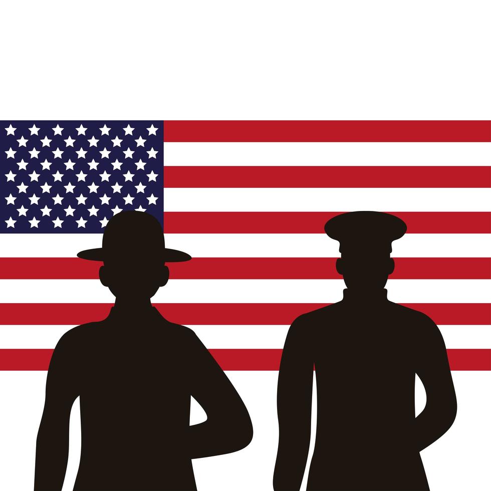 Soldaten Silhouetten Figuren in USA Flagge vektor