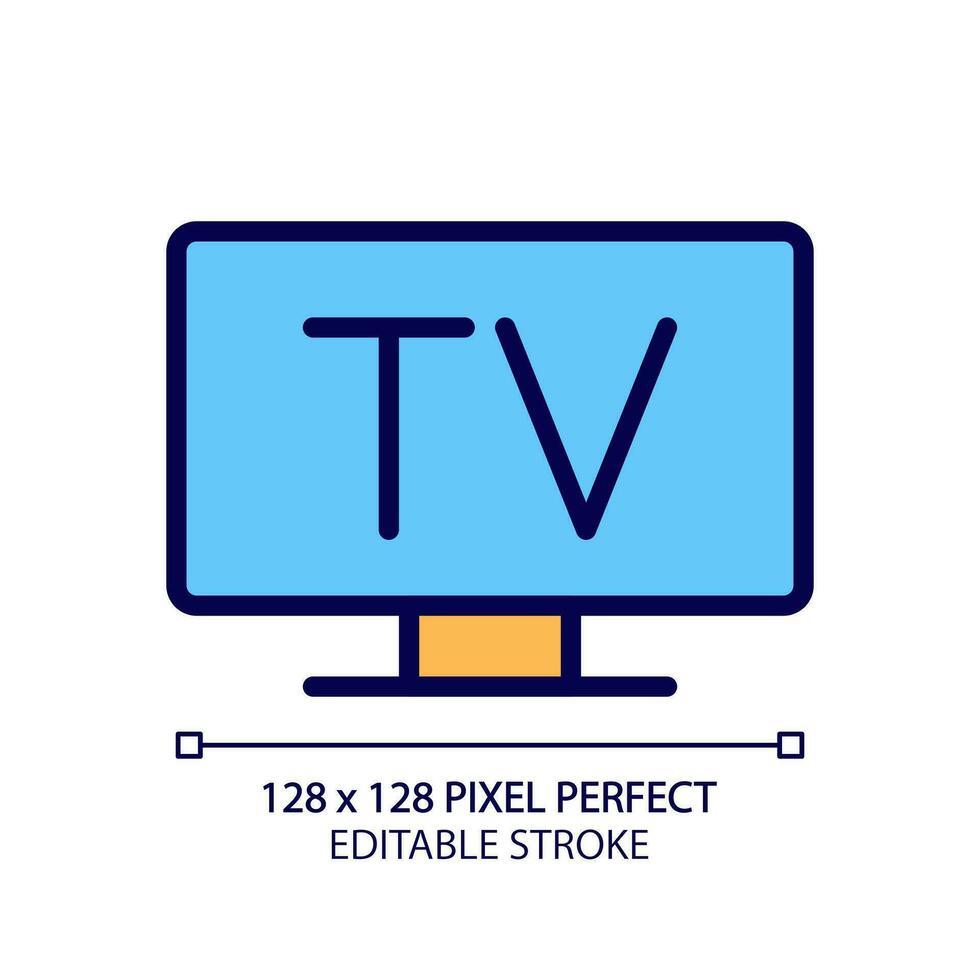 Fernsehen Pixel perfekt rgb Farbe Symbol. Fernseher Rundfunk- Service. analog und Digital Technologie. Öffentlichkeit Dienstprogramm. isoliert Vektor Illustration. einfach gefüllt Linie Zeichnung. editierbar Schlaganfall