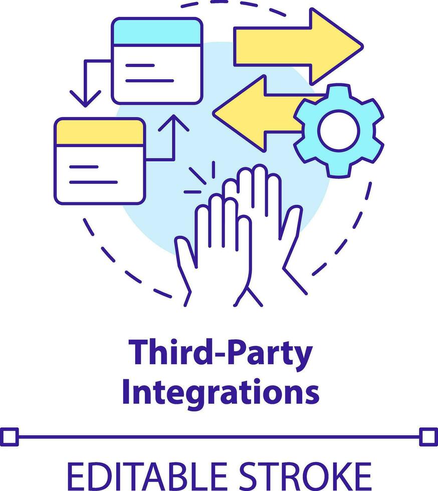 tredje fest integrationer begrepp ikon. kund engagemang plattform funktion abstrakt aning tunn linje illustration. isolerat översikt teckning. redigerbar stroke vektor