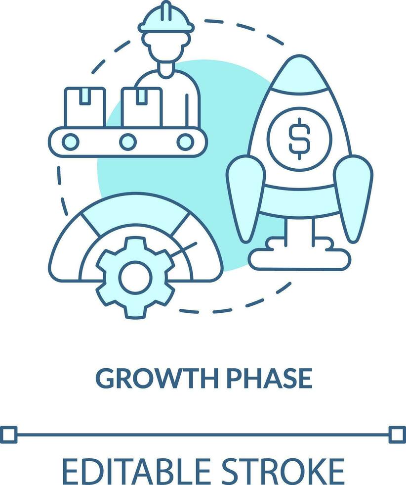 tillväxt fas turkos begrepp ikon. företag utveckling. skede av produkt livscykel abstrakt aning tunn linje illustration. isolerat översikt teckning. redigerbar stroke vektor