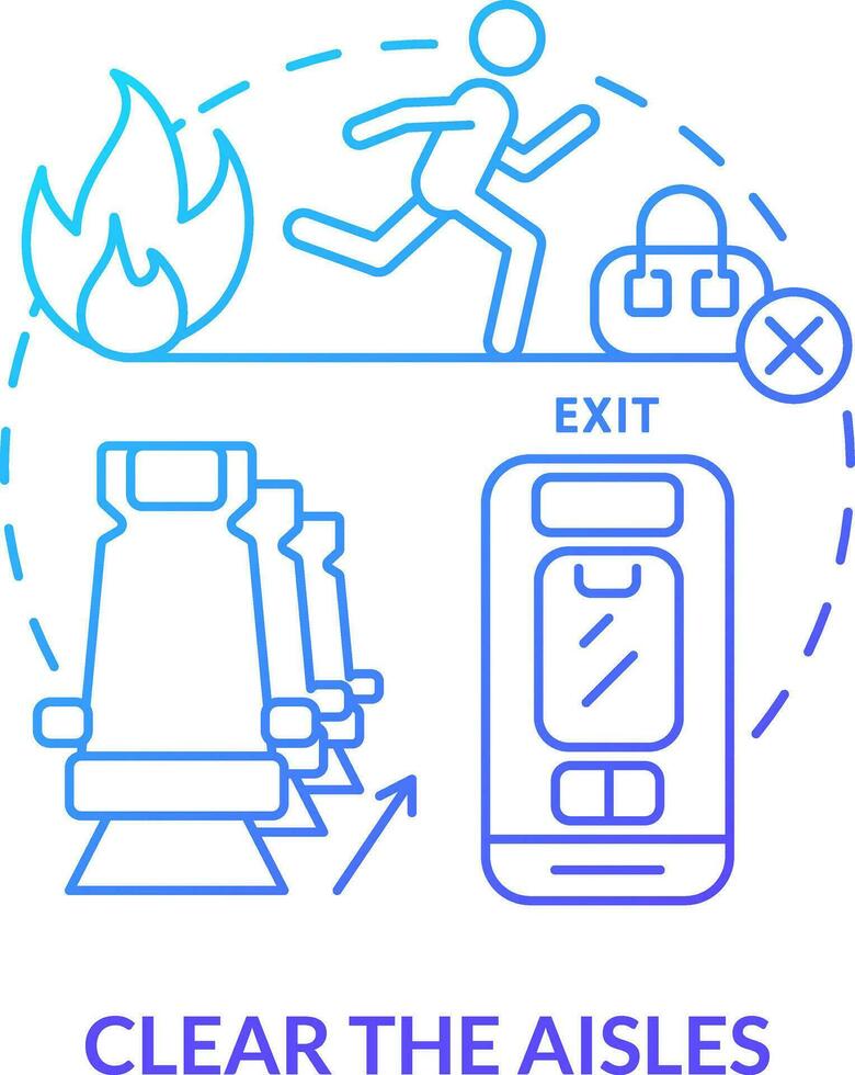 klar Gänge Blau Gradient Konzept Symbol. überleben Flugzeug Absturz abstrakt Idee dünn Linie Illustration. Notfall Evakuierung. Ausfahrt Route. isoliert Gliederung Zeichnung vektor