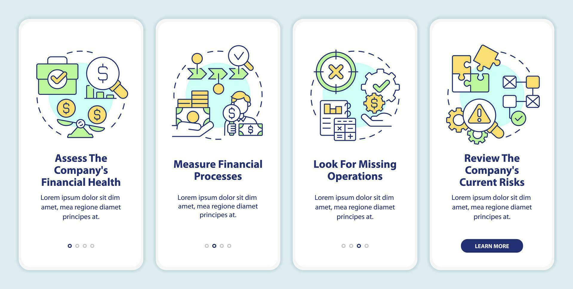 bestimmen Schatzkammer Verwaltung brauchen Onboarding Handy, Mobiltelefon App Bildschirm. Komplettlösung 4 Schritte editierbar Grafik Anleitung mit linear Konzepte. ui, ux, gui Vorlage vektor