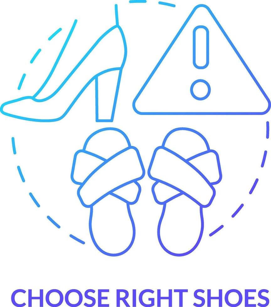 wählen richtig Schuhe Blau Gradient Konzept Symbol. überleben Luft Unfall abstrakt Idee dünn Linie Illustration. komfortabel Möglichkeit zum Reise. isoliert Gliederung Zeichnung vektor