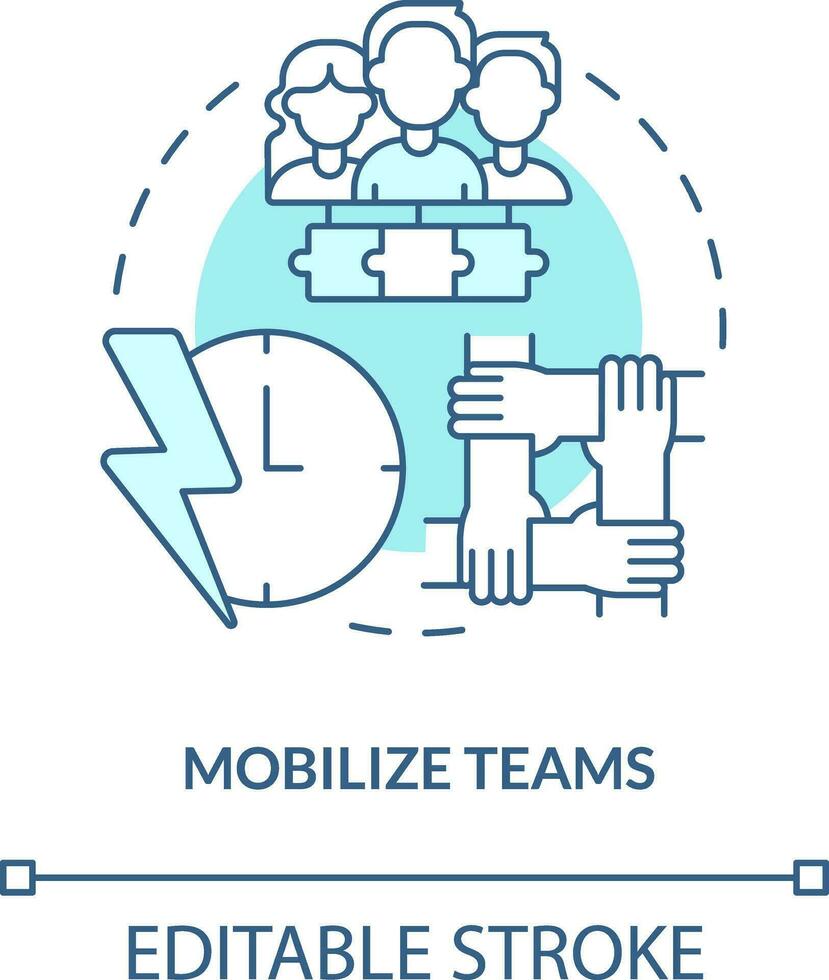 mobilisieren Teams Türkis Konzept Symbol. produktiv Zusammenarbeit. liefern Kette Priorität abstrakt Idee dünn Linie Illustration. isoliert Gliederung Zeichnung. editierbar Schlaganfall. Luft, unzählige pro-bold Schriftarten benutzt vektor