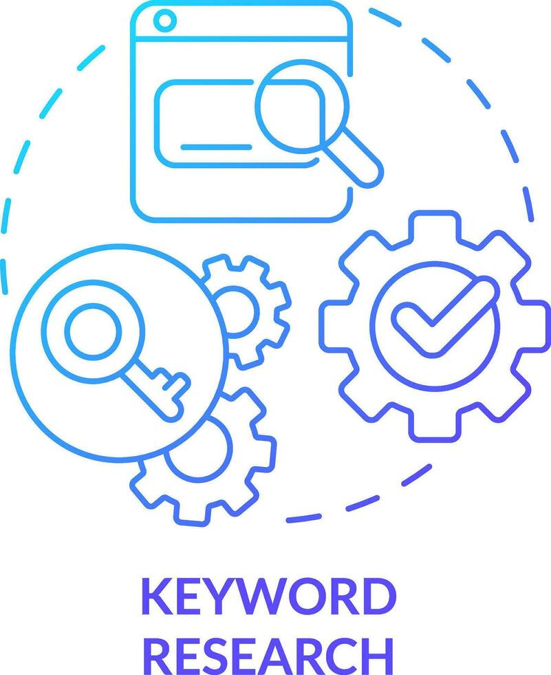 Stichwort Forschung Blau Gradient Konzept Symbol. SEO Technologie. Optimierung. Daten zum Inhalt Design abstrakt Idee dünn Linie Illustration. isoliert Gliederung Zeichnung vektor