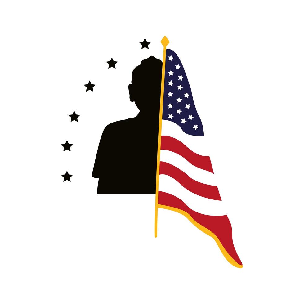 Soldat Silhouette Figur mit USA Flagge in der Stange vektor