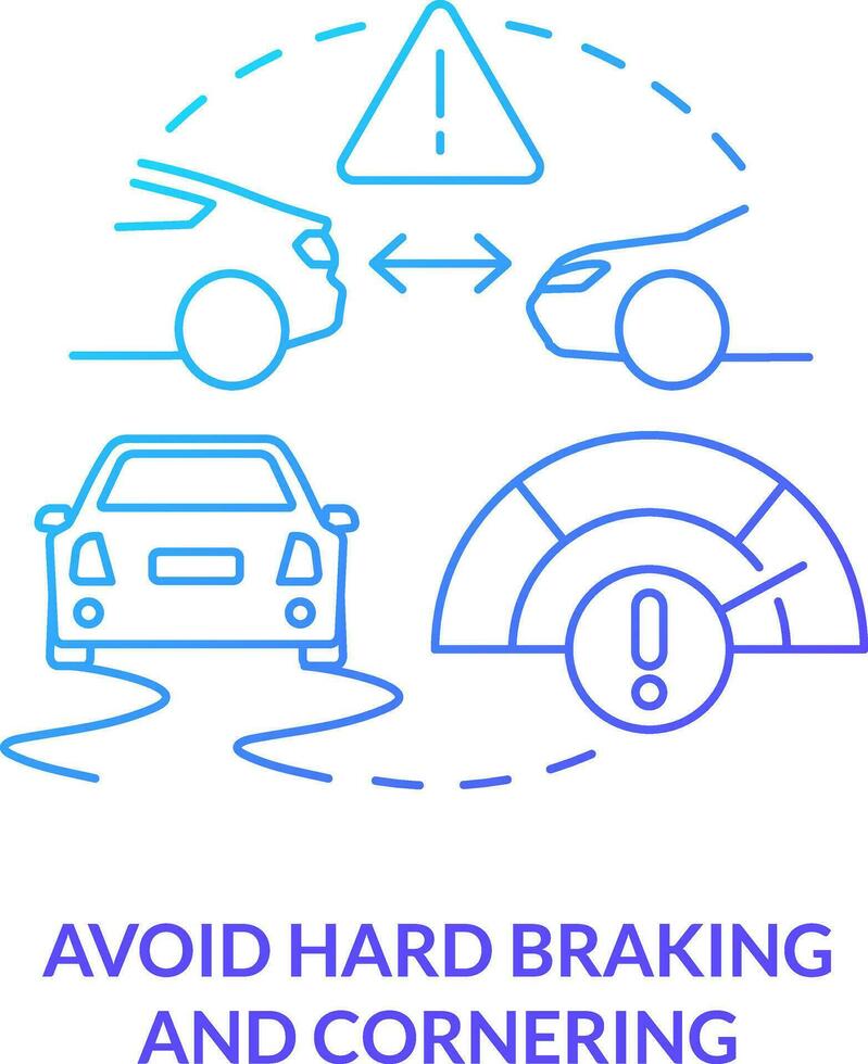 vermeiden schwer Bremsung und Kurvenfahrt Blau Gradient Konzept Symbol. Fahren Sicherheit zum kommerziell Treiber abstrakt Idee dünn Linie Illustration. isoliert Gliederung Zeichnung vektor