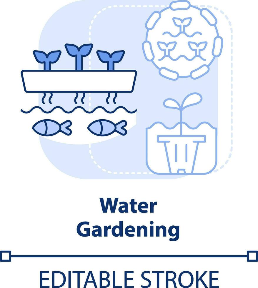 vatten trädgårdsarbete ljus blå begrepp ikon. vatten- trädgård. vattenbruk. trädgårdsarbete typ abstrakt aning tunn linje illustration. isolerat översikt teckning. redigerbar stroke vektor