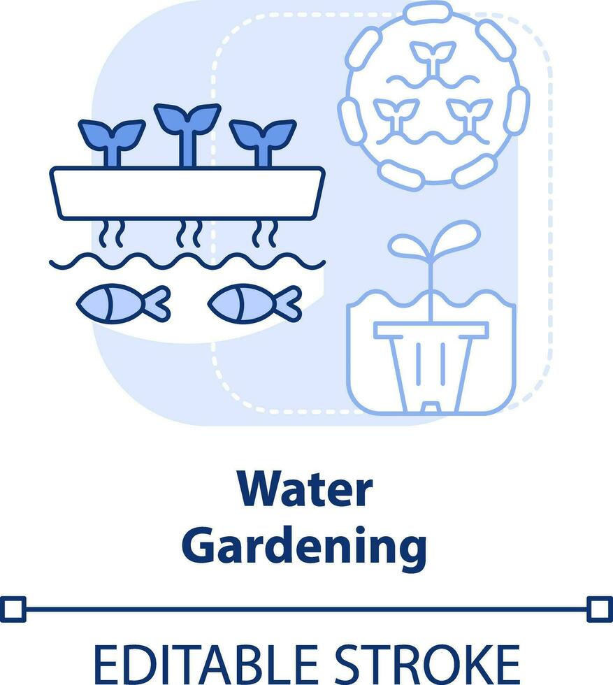 Wasser Gartenarbeit Licht Blau Konzept Symbol. Wasser- Garten. Aquakultur. Gartenarbeit Art abstrakt Idee dünn Linie Illustration. isoliert Gliederung Zeichnung. editierbar Schlaganfall vektor