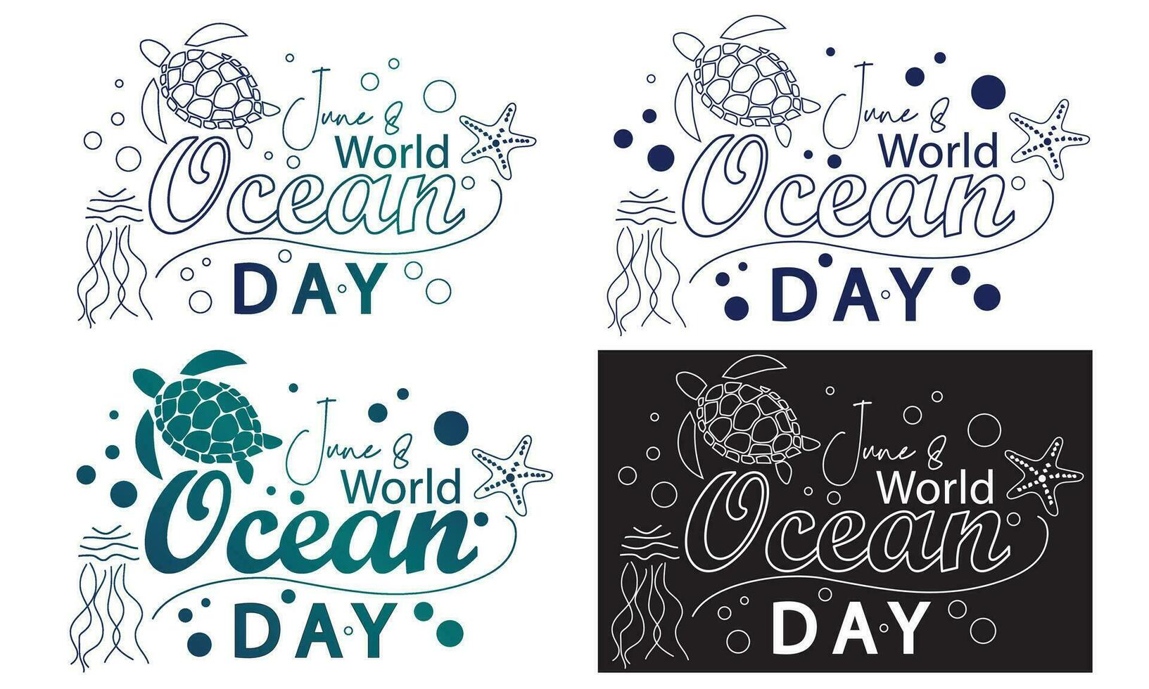 Lycklig värld oceaner dag text text linje konst vektor