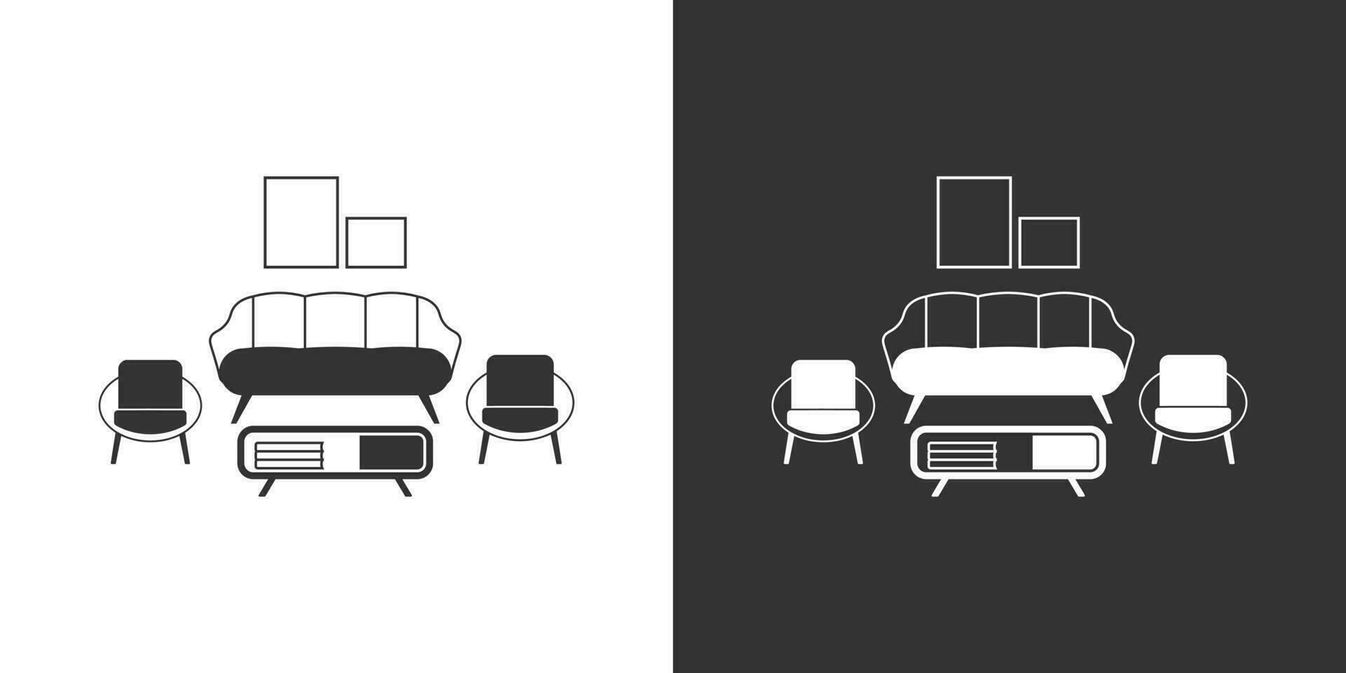 levande rum möbel ikon isolerat på svart och vit bakgrund. vektor interiör ikon