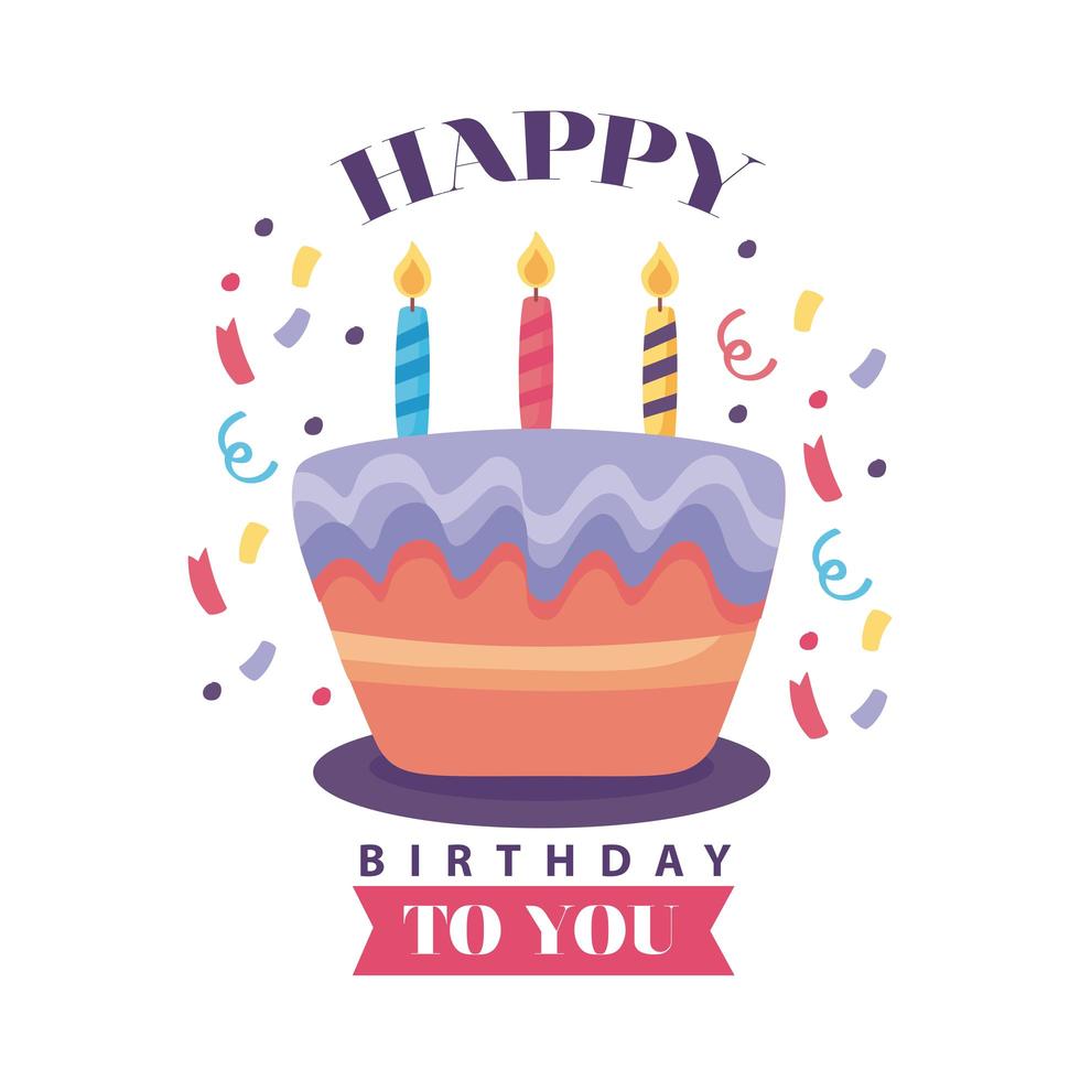Grattis på födelsedagsmärket och utsökt tårta med ljus vektor