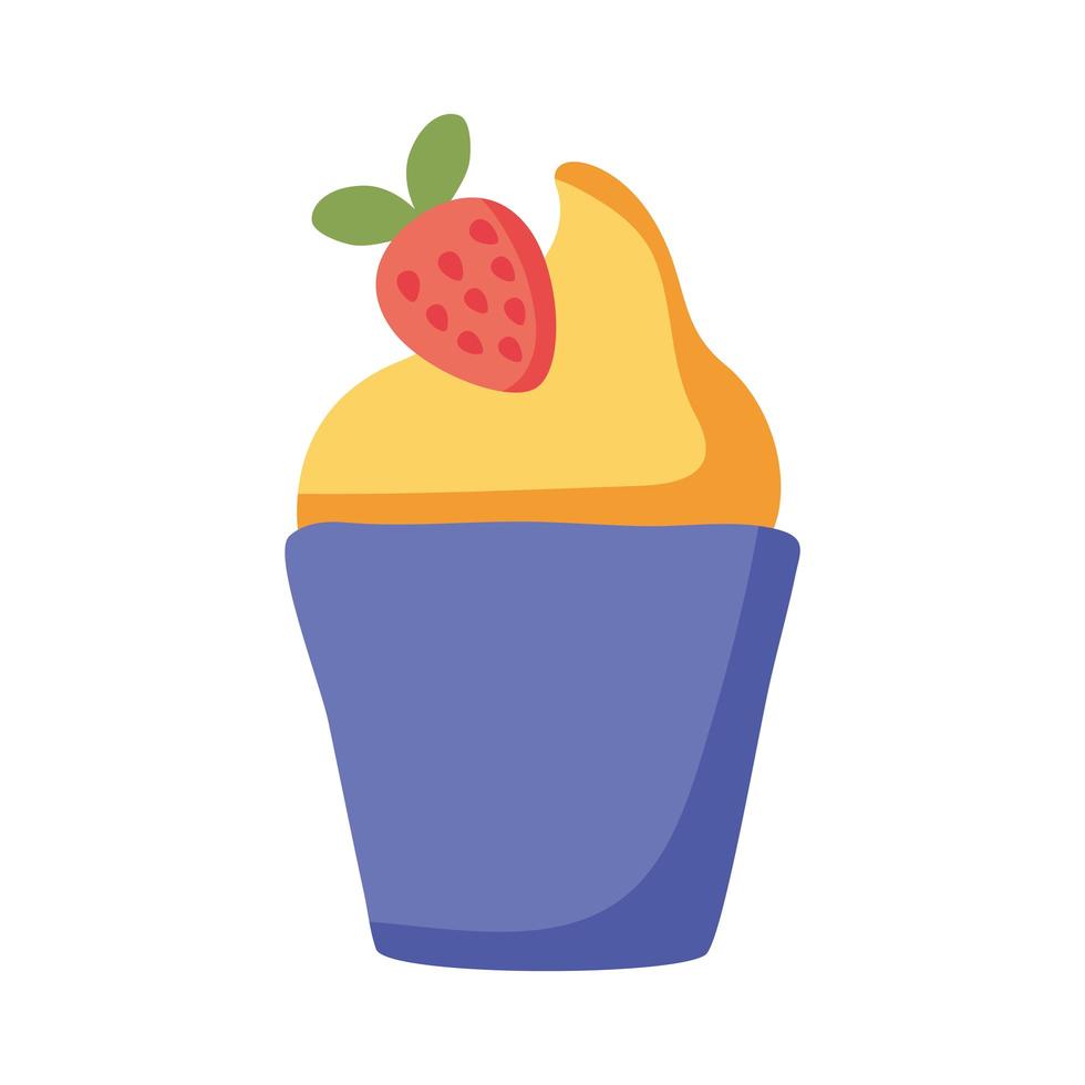 süßer Cupcake mit Erdbeer lokalisiertem Symbol vektor