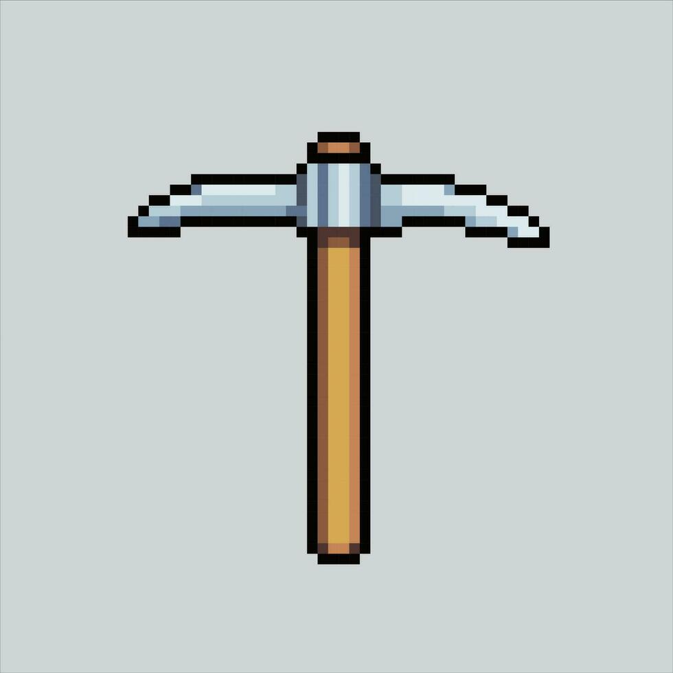 pixel konst illustration hacka. pixelated pickaxe verktyg. pickaxe vapen och verktyg pixelated för de pixel konst spel och ikon för hemsida och video spel. gammal skola retro. vektor