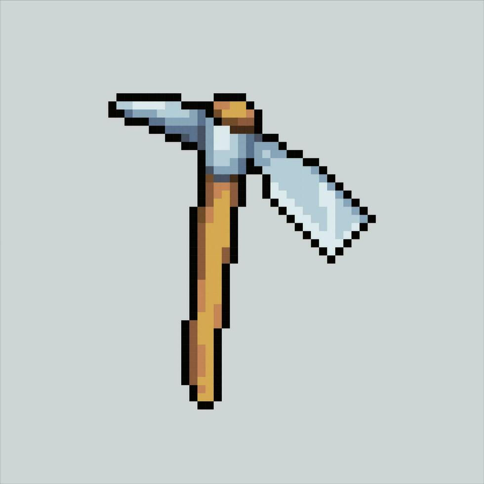 pixel konst illustration hacka. pixelated pickaxe verktyg. pickaxe vapen och verktyg pixelated för de pixel konst spel och ikon för hemsida och video spel. gammal skola retro. vektor