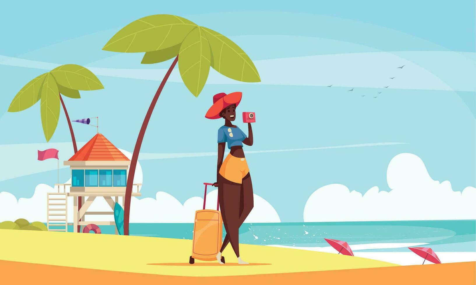 schwarz Frau Tourist Illustration vektor