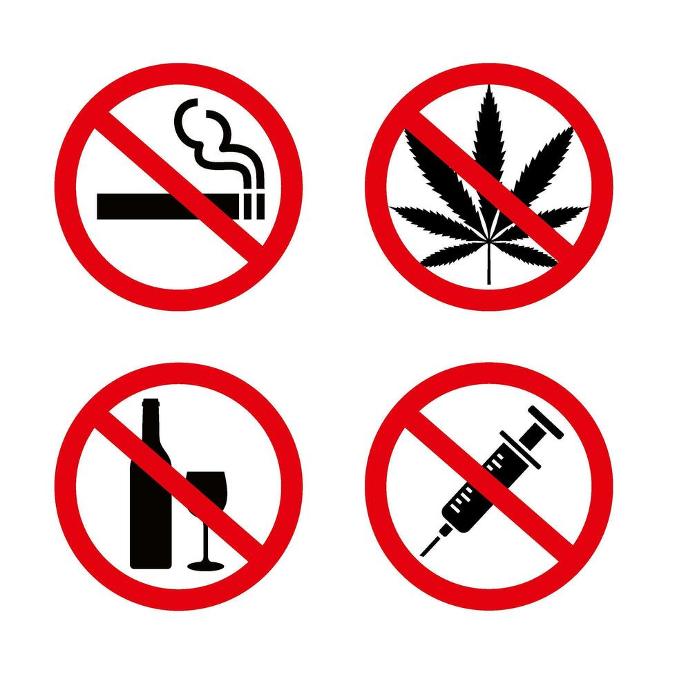 Betäubungsmittel und Cannabis Verbot Zeichen Symbol einstellen vektor