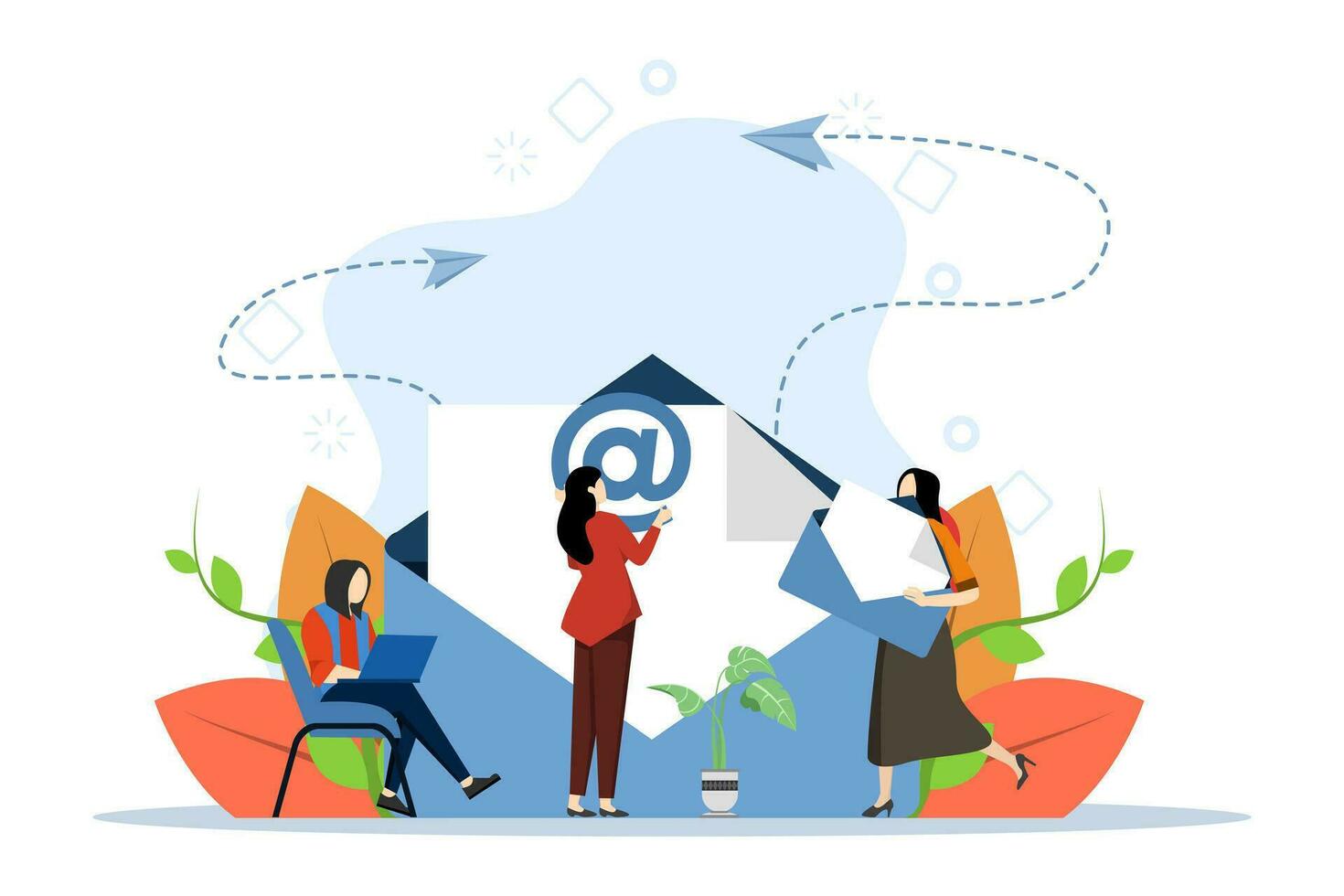 Email Marketing Konzept, zeigen kreativ Kampagne mit Email, Marketing Email. Marketing. Werbung durch Email. perfekt zum Landung Seiten, Apps, Leitartikel, Flyer und Banner, Vektor Illustration.