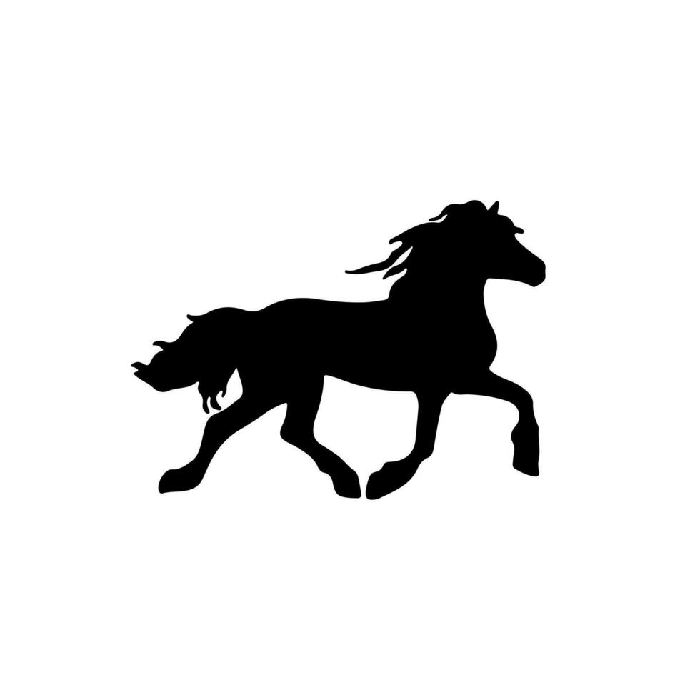 Pferd läuft Galopp. Bauernhof Reiten Säugetier Tier. schwarz Silhouette von Hengst. Vektor Illustration von wild Mustang. inländisch Tier