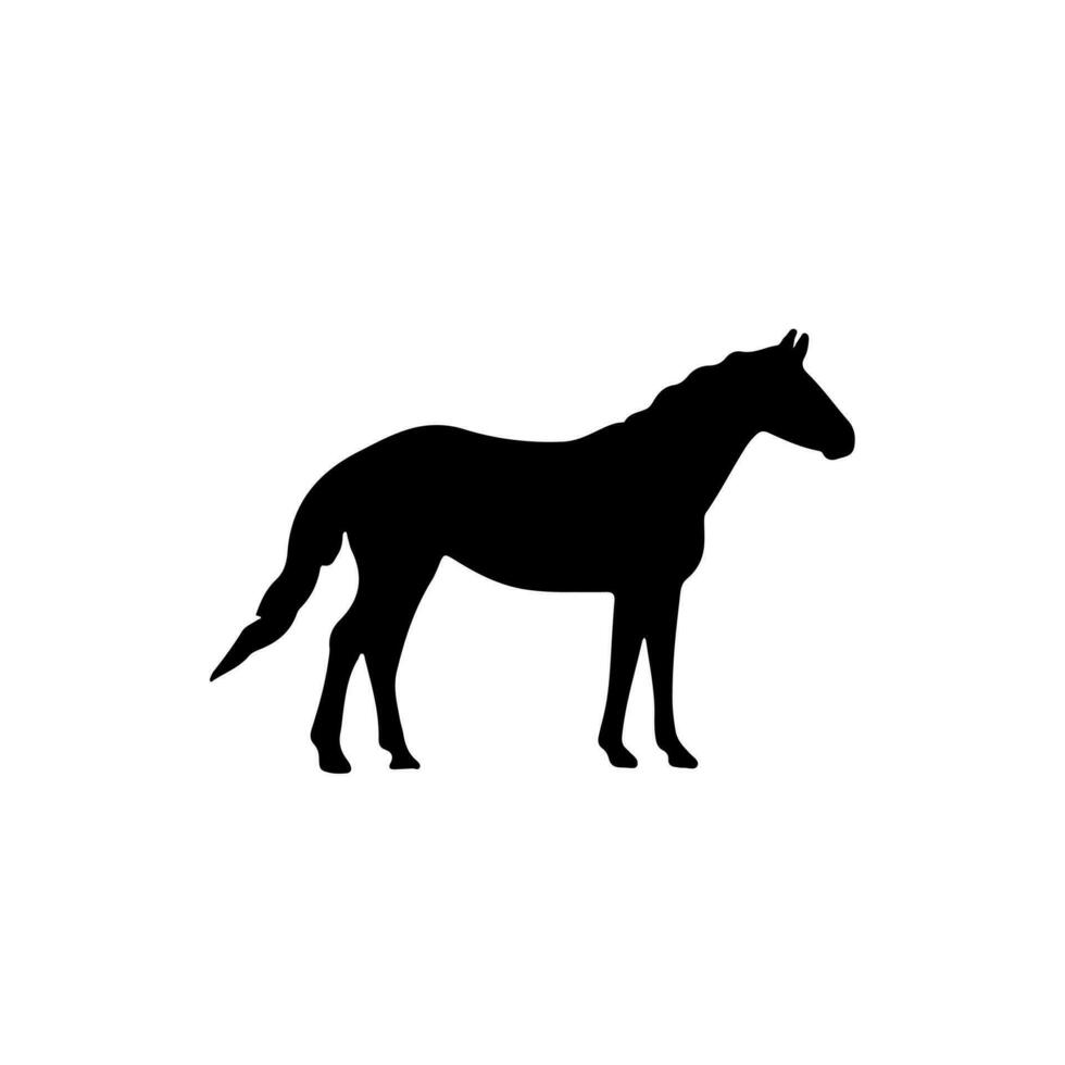 Stehen Pferd Silhouette. schwarz Zahl von Säugetier Tier. Vektor Illustration von wild Mustang. Design Element gestalten