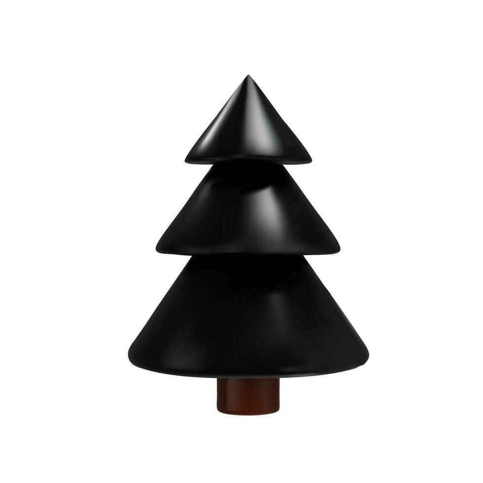 3d framställa illustration av jul träd svart Färg. dekoration element för annonsera. metall realistisk växt för parkera. vektor illustration tycka om dekoration symbol i lera, plast stil