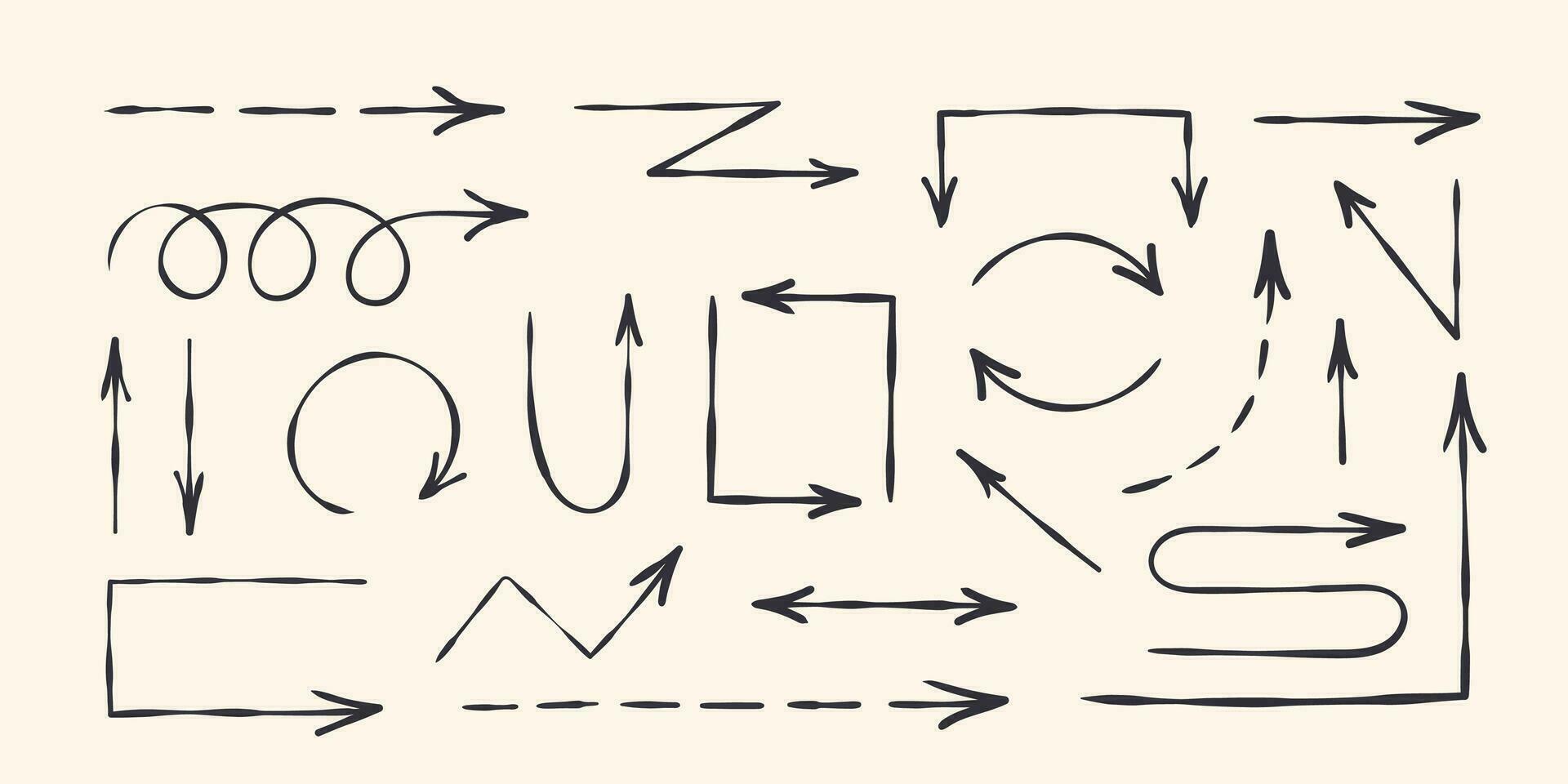 handgemalt Pfeile zum Design. beiläufig Kritzeleien Symbole und Objekte. Vektor skalierbar Grafik