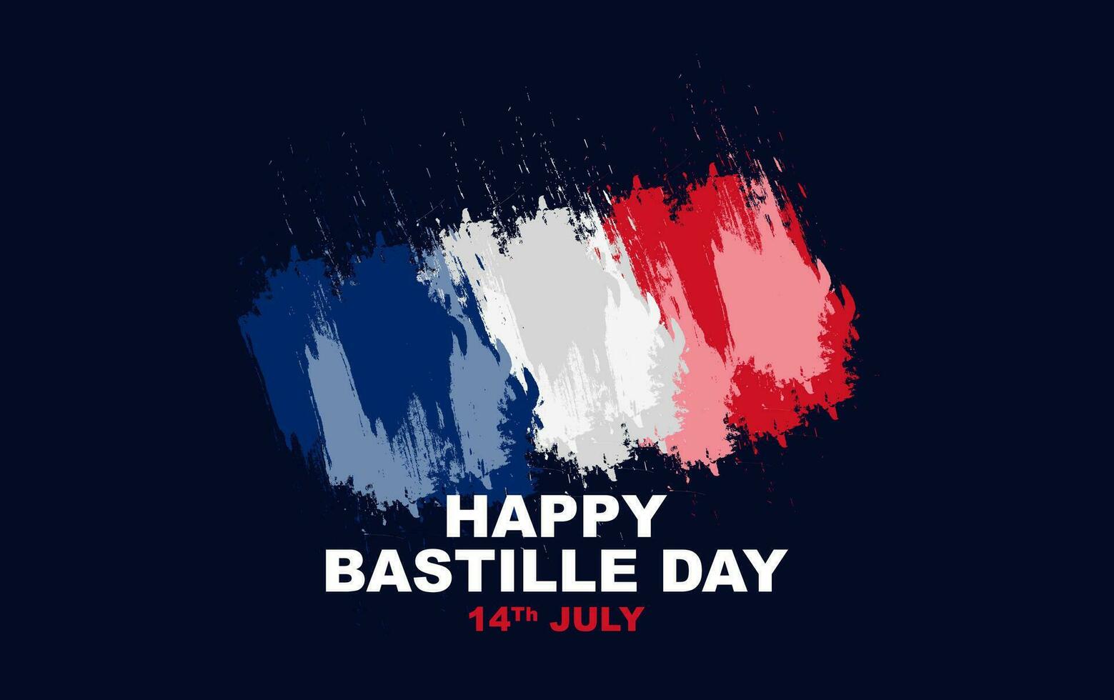 Lycklig bastille dag, en nationell Semester berömd på de 14:e av juli i Frankrike, hälsning kort affisch design med abstrakt måla stänka ner flagga form dekoration vektor